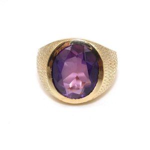 14K Gold Heavy Purple Amethyst Ring 7.5
